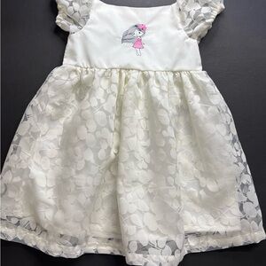 Charming White Kids Dress with Floral Overlay